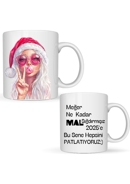 Hediyelik Marjinal Tasarımlar Noel Şapkalı Kız Kupa Bardak modelleri