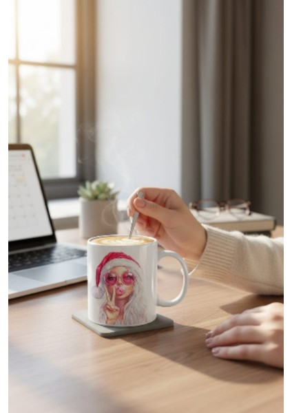 Hediyelik Marjinal Tasarımlar Noel Şapkalı Kız Kupa Bardak indirimleri