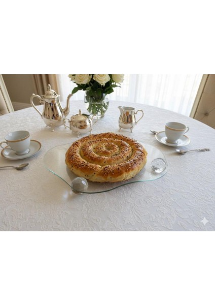 Dekoratif Cam Tepsi Kristal - Elmas Bulut Modeli Top Ayaklı Cam Sunumluk