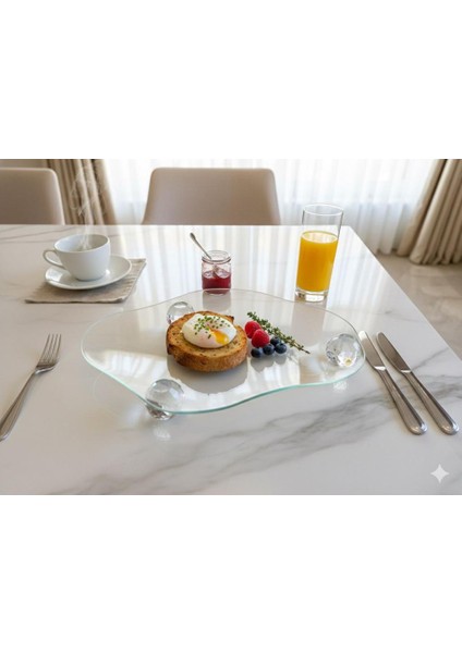 Dekoratif Cam Tepsi Kristal - Elmas Bulut Modeli Top Ayaklı Cam Sunumluk modelleri