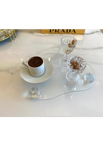 Dekoratif Cam Tepsi Kristal - Elmas Bulut Modeli Top Ayaklı Cam Sunumluk indirimleri