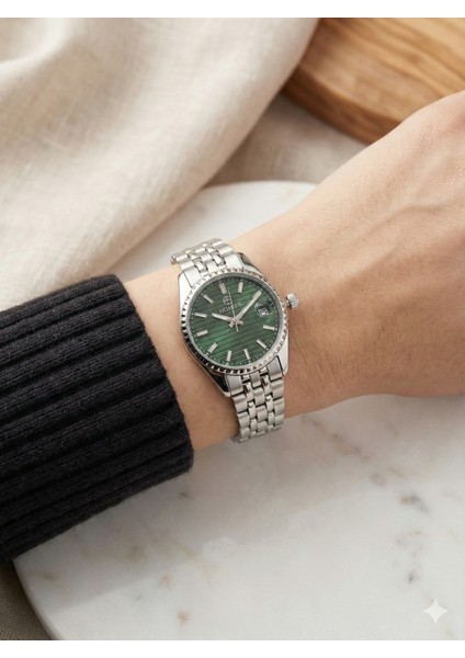 Kadın Gümüş Renk Saat Yeşil Kadran\özel Gün Hediyesi modelleri