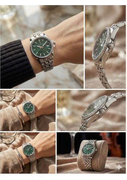 Kadın Gümüş Renk Saat Yeşil Kadran\özel Gün Hediyesi indirimleri