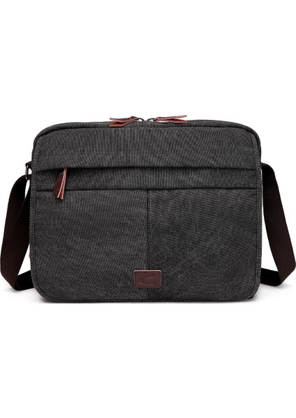 Cactive Kanvas Su Geçirmez Kumaş Uzun Askılı Laptop Bölmeli Unisex Postacı Çantası Siyah