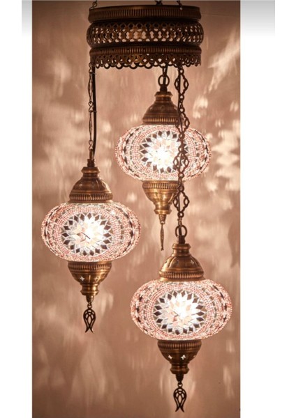Mozaik 3lü Avize Sarkıt Otantik Lamba