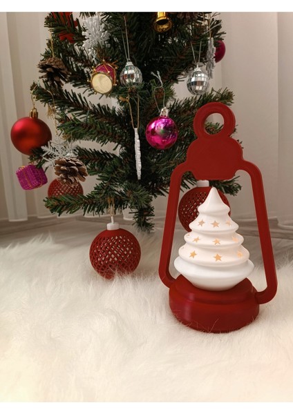Yılbaşı Ağacı Yıldız Desenli Dekoratif Kırmızı Lamba