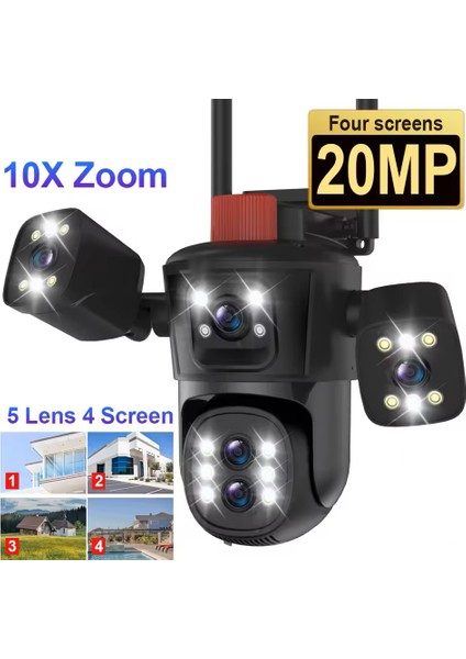 4K Gece Görüşlü Harekete Duyarlı Güvenlik Kamerası – 4 Kameralı Pır Sensörlü 10X Zoom Çift Lens IP66 Su Geçirmez Wifi Kamera, LED Işıklı Mikrofonlu Hoparlörlü, Dış Mekan Ip Kamera YK-P2034