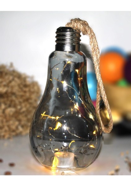 Ampül Içinde LED Lamba Pilli 22 cm Siyah Dekoratif Hediyelik