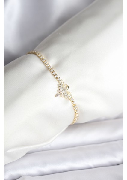 Anka Kuşu Model Zirkon Taşlı Gold Renk Pirinç Su Yolu Kadın Bileklik