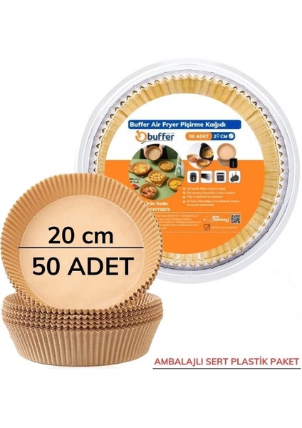 Buffer® 50 Adet 20 cm Air Fryer Pişirme Kağıdı Tek Kullanımlık Yağ Geçirmez Yuvarlak Tabak