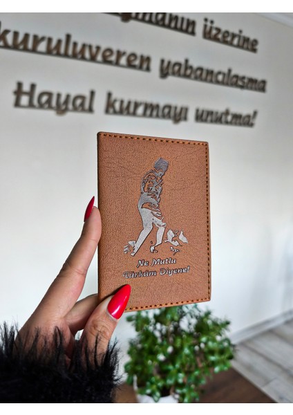 Dikişli Ata Baskılı Oto Ruhsat Kılıfı Deri Araç Ruhsat Koruyucu Ruhsatlık