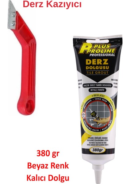 Faynas Beyaz Derz Yenileme Seti – 380 gr Derz Dolgu + Derz Kazıyıcı | Fayans & Seramik Derz Temizleme ve Onarım (2'li Set)