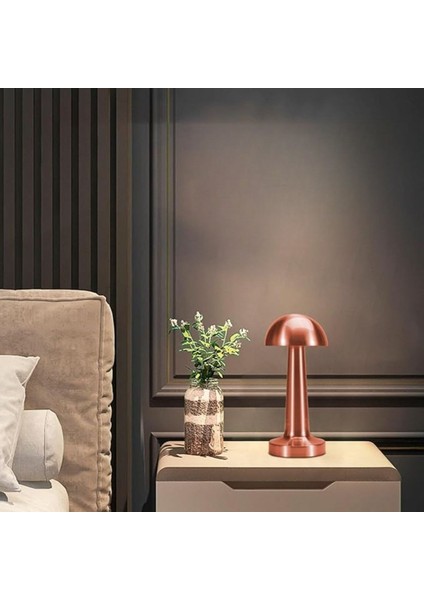 Buffer® Mantar Model Bronz Renk Şarjlı Dokunmatik 3 Renkli LED Masa Lambası