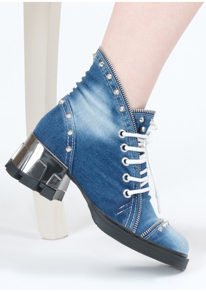 Kadın Kot Bot Yazlık Metal Görünümlü Topuk