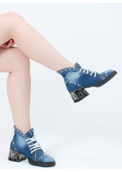 Kadın Kot Bot Yazlık Metal Görünümlü Topuk