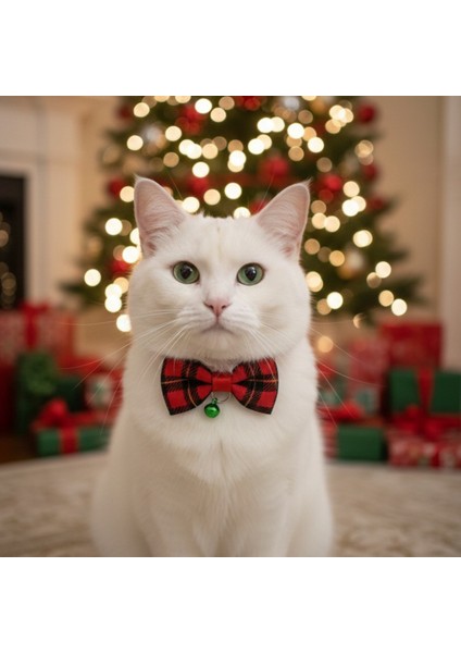Yılbaşı Temalı Papyonlu Kedi Boyun Tasması Neol Kedi Tasması Arkadan Bağlamalı