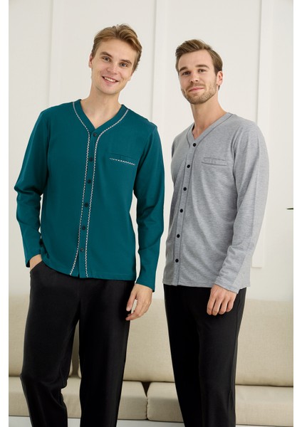 Erkek Uzun Kollu Ceketli Pijama Takımı