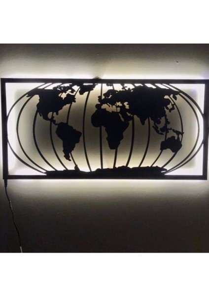 Dünya Haritası Ledli Duvar Süsü Mdf Tablo Duvar Aksesuarı Ahşap Tablo
