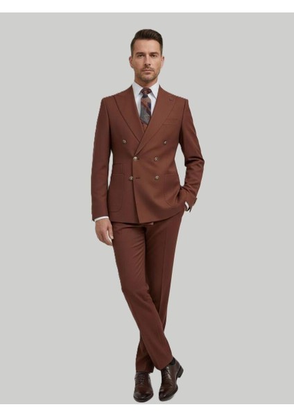 Kiremit Kruvaze Modern Fit Takım Elbise | Premium Collection