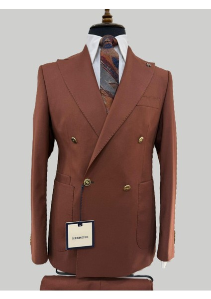 Kiremit Kruvaze Modern Fit Takım Elbise | Premium Collection modelleri