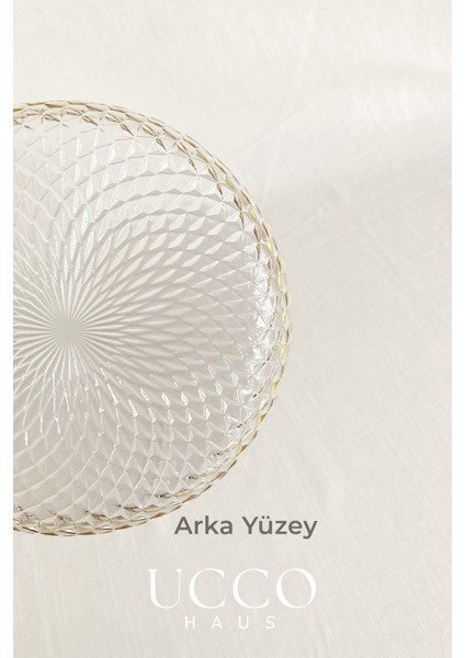 7 Parça Aden Premium Lüks Gold Set (Ayaklı Cam Sunumluk & 6’lı Cam Tatlı Tabak Seti) Kek Standı