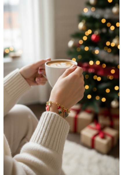 Altın Rengi Yeni Yıl Temalı Zincir Bileklik