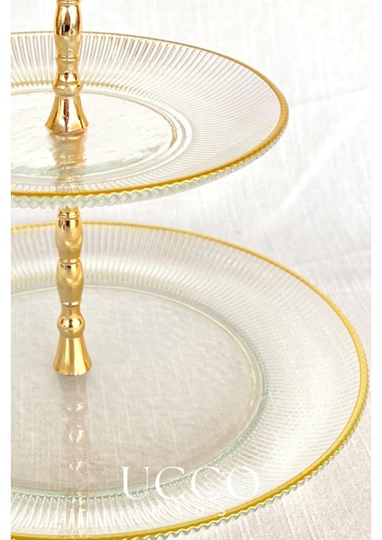 2 Katlı Sensu Premium Lüks Gold Cam Sunumluk Tabak | Çay Saati Kahve Yanı Kek Kurabiye Lokum Standı indirimleri