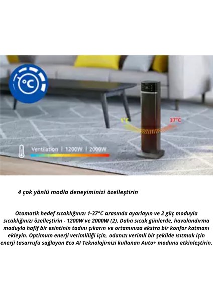 5000 Serisi 2000 Watt Akıllı Kule Tipi Seramik Isıtıcı CX5120/11 Iki Saniyede Hızlı Isıtma