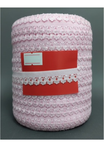 Çamaşır Lastiği Dantelli 1 cm 1 Metre Açık Pembe