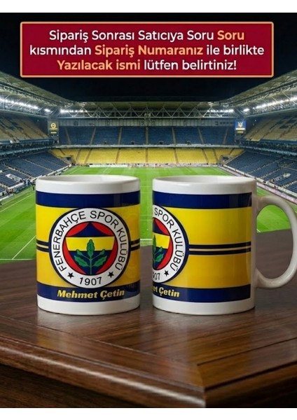 Kişiye Özel Isimli Fenerbahçe Kupa Bardak - Sarı Lacivert 1907 Logolu Porselen Kupa