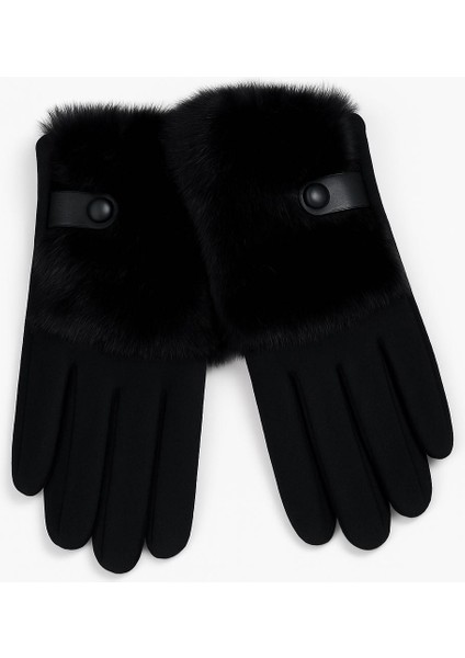 Kürk Mansetli Dokunmatik Ekran Uyumlu Kadın Eldiveni