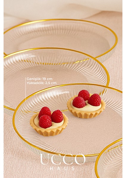 6 Adet Sensu Premium Gold Cam Lüks 19CM Pasta Tabağı Seti | Çay Saati Kahve Yanı Sunumluk Tabak fiyatları