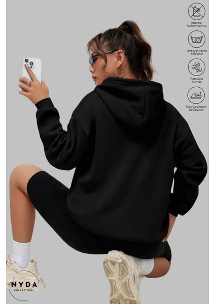 Oversize Penye Pamuk Unisex Hoodie Uzun Kollu Grinch Yılbaşı Baskılı Kapüşonlu Şardonlu Sweatshirt Nyda Collections modelleri