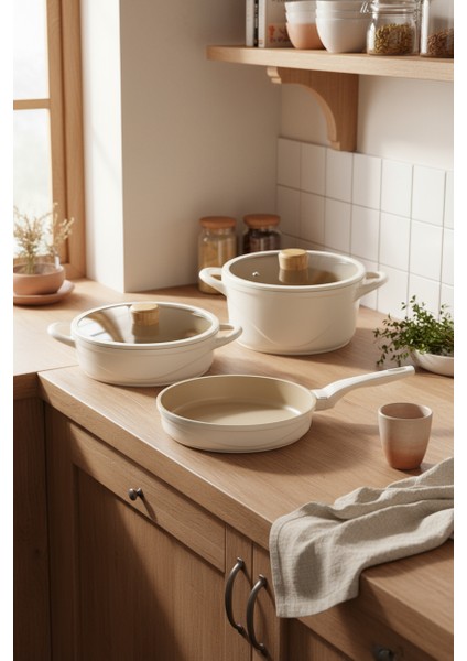 Arista 5 Parça Seramik Döküm Tencere Seti Fildişi