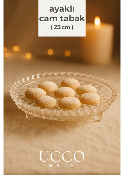 Ayaklı Cam Sunum Tabağı 23 cm – Zarif Sofralar ve Çay Saati Tatlı Sunumları Için Şık Servis Tabağı