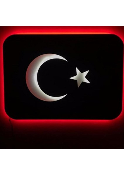 Türk Bayrağı Ledli Duvar Süsü Mdf Tablo Duvar Aksesuarı Ahşap Tablo