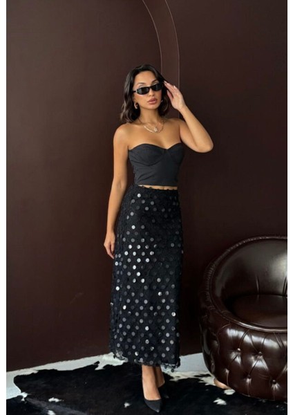 Işlemeli Payetli Etek