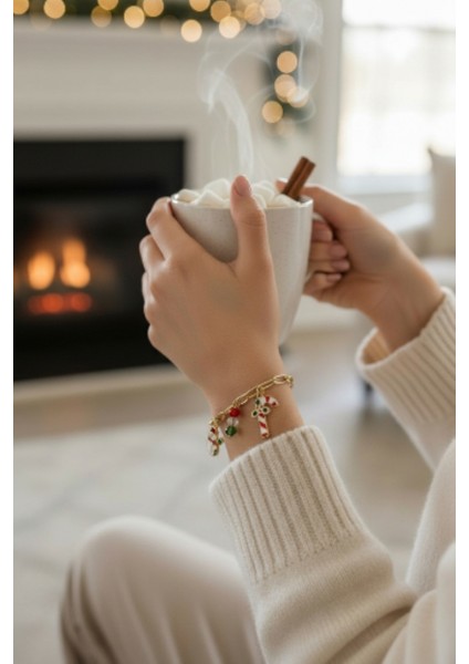 Altın Rengi Yeni Yıl Temalı Zincir Bileklik