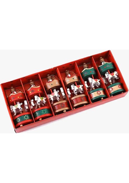 Klasik Ahşap Atlı Karınca – 6’lı Noel Ağacı Süsleri (8 Cm)