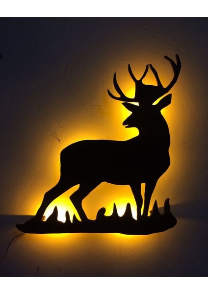 Alageyik Ledli Duvar Süsü Mdf Tablo Duvar Aksesuarı Ahşap Tablo