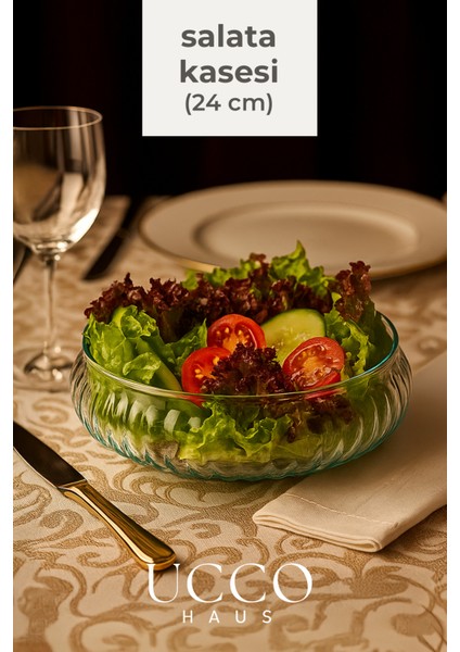 El Yapımı 24 cm Büyük Boy Şık Cam Salata - Servis Kasesi - Sunum Tabağı - Sunumluk Sofra Mutfak Ams