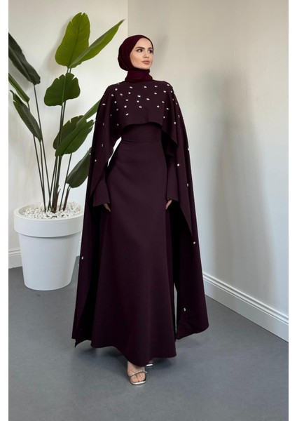 Serenya Pelerini Taşlı Abiye Mürdüm