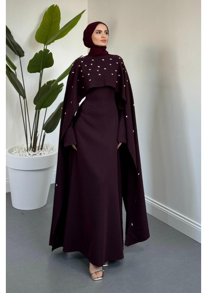 Serenya Pelerini Taşlı Abiye Mürdüm fiyatları