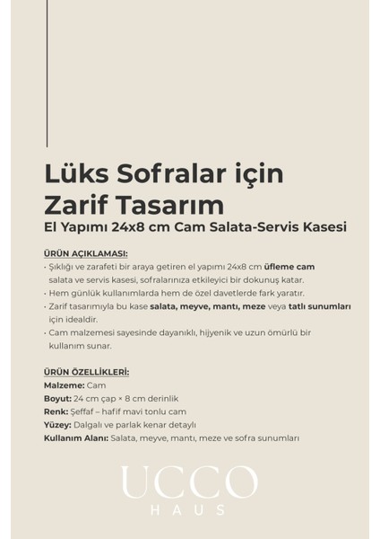 El Yapımı 24 cm Büyük Boy Şık Cam Salata - Servis Kasesi - Sunum Tabağı - Sunumluk Sofra Mutfak Ams indirimleri