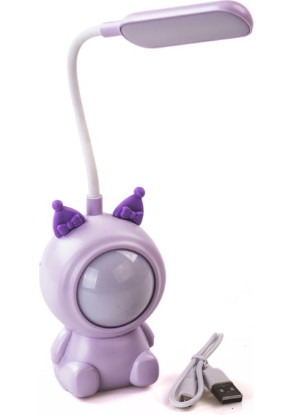 Mor Kuromi Temalı USB Şarjlı Masa Lambası ve Kalem Tıraş Seti