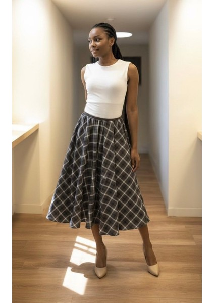 Ekoseli Kloş Uzun Etek