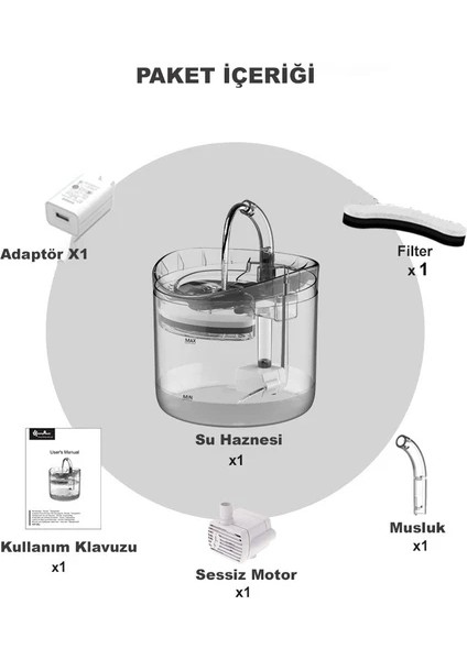 Pazar 2 Litre Otomatik Kedi/köpek Su Pınarı – Şeffaf Musluk Tip fırsatları