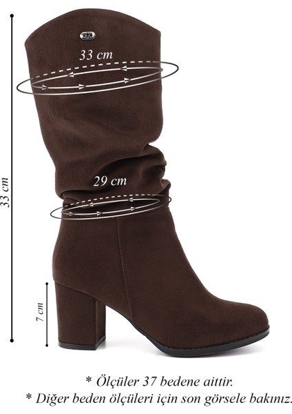 Kadın Koyu Kahve Süet Yuvarlak Burun Körüklü Kalın Topuklu Çizme fiyatları