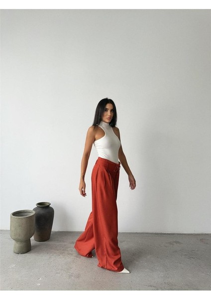 Nuvıraa Palazzo Pantolon Kumaş Kemer Detaylı - Kiremit fiyatları