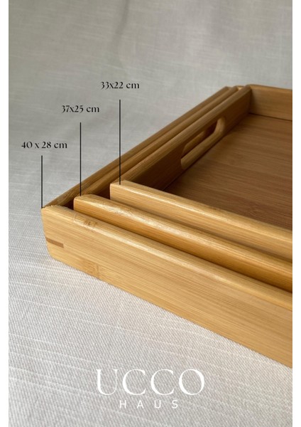 3’lü Bambu Tepsi Seti | Doğal Ahşap Servis Tepsisi | 40X28 -37X25 -33X22 cm | Şık ve Sağlıklı Sunum indirimleri